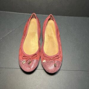 Vionic Suede Ballet Flats in Maroon/Burgundy with Bow Accent